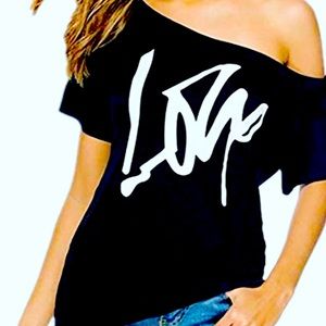 Cotton/spandex tee with Love graphic